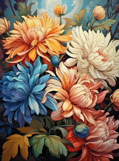 Плакат Астры в стиле винтаж