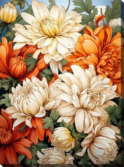 Постер Белые и оранжевые астры в стиле винтаж