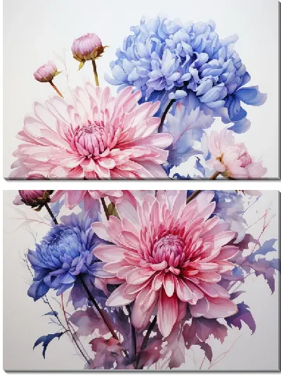 Модульная картина Астры в стиле акварель