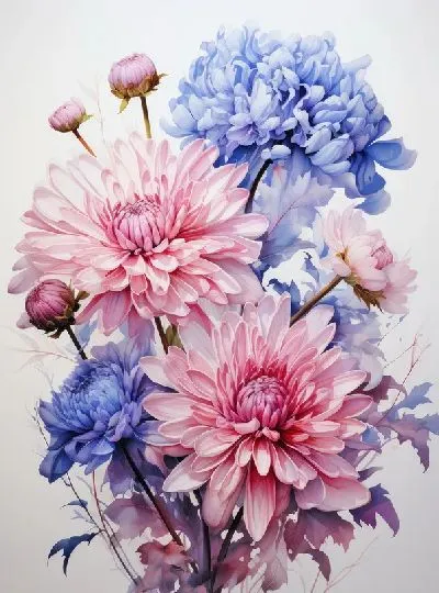 Плакат Астры в стиле акварель