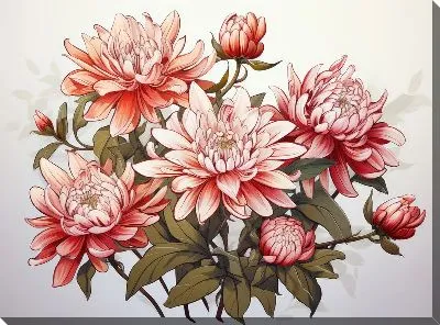 Картина маслом Бело-красные астры