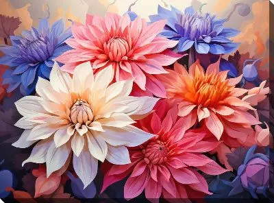 Картина маслом Крупные астры