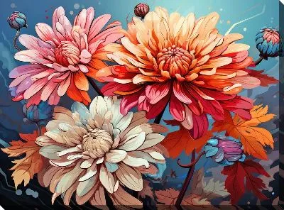 Картина маслом Астры №16