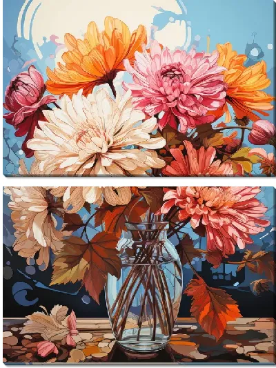 Модульная картина Астры в прозрачной вазе