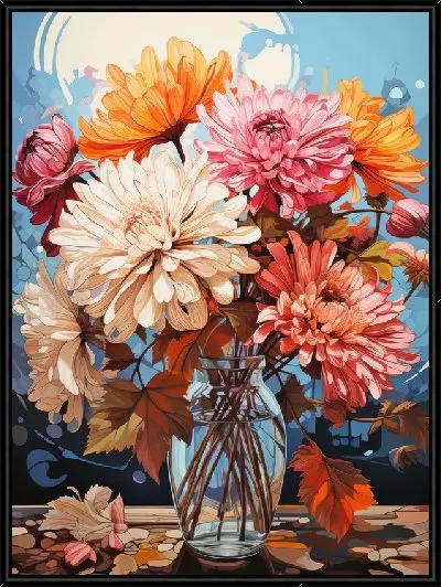 Картина Астры в прозрачной вазе