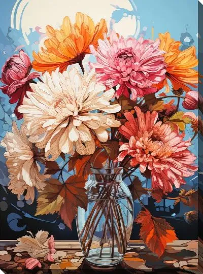 Постер Астры в прозрачной вазе