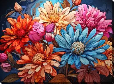 Картина маслом Астры №18