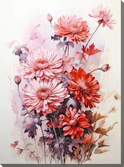 Картина маслом Астры в стиле акварель №10