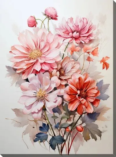 Картина маслом Астры в стиле акварель №11
