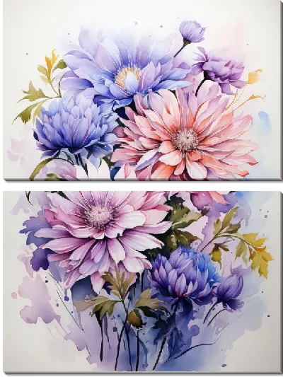 Модульная картина Астры в стиле акварель №12