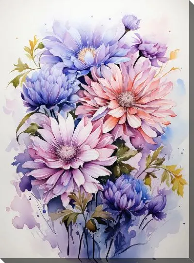 Постер Астры в стиле акварель №12