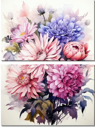 Модульная картина Астры в стиле акварель №13