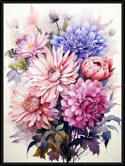 Картина Астры в стиле акварель №13