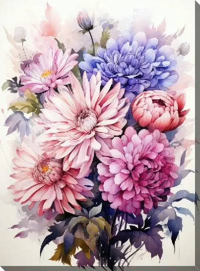 Картина маслом Астры в стиле акварель №13