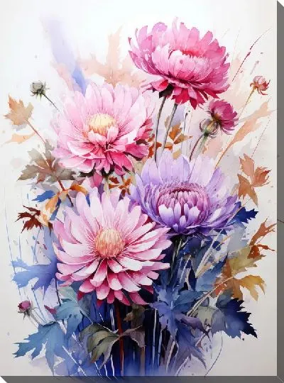 Картина маслом Астры в стиле акварель №15