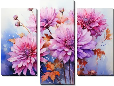 Модульная картина Астры в стиле акварель №16