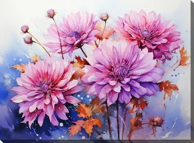 Картина маслом Астры в стиле акварель №16