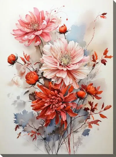 Картина маслом Астры в стиле акварель №17