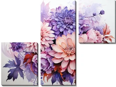 Модульная картина Астры в стиле акварель №18