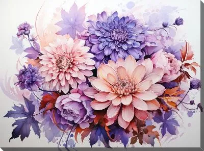 Картина маслом Астры в стиле акварель №18