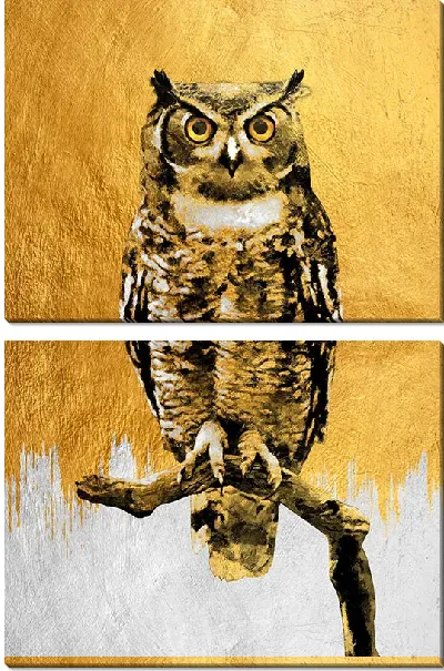 Модульная картина Филин на золотом фоне