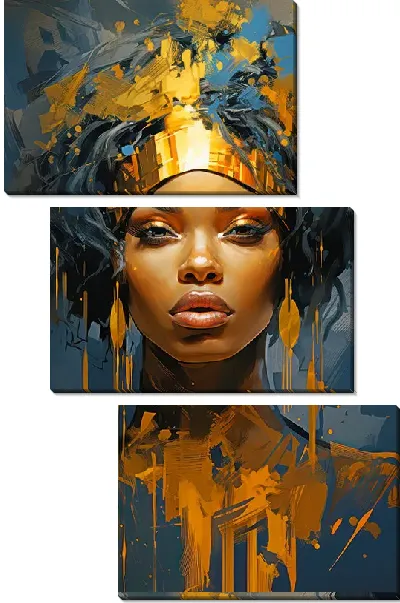 Модульная картина Африканка с золотыми украшениями