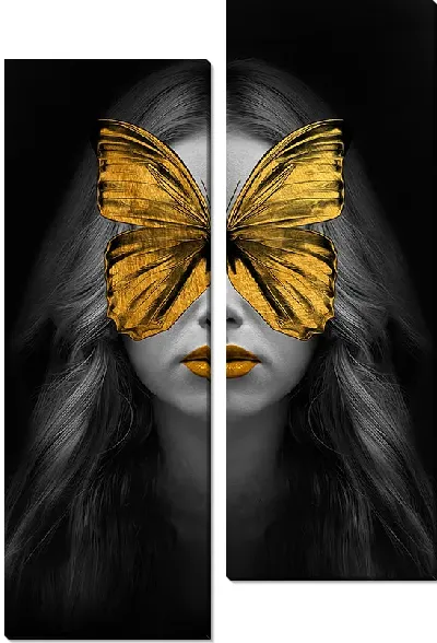 Модульная картина Девушка с золотой бабочкой