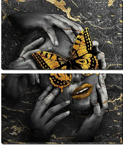 Модульная картина Девушка с золотой бабочкой №2