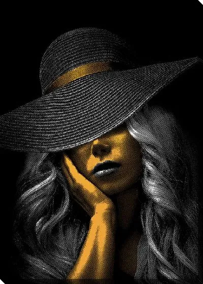 Постер Девушка в шляпе с золотым лицом