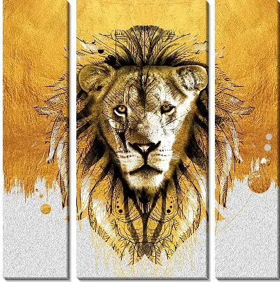 Модульная картина Арт львица на золотом фоне