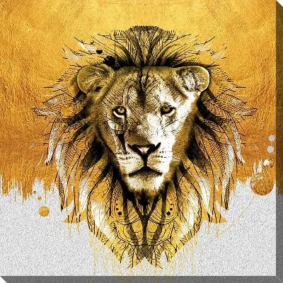 Картина маслом Арт львица на золотом фоне