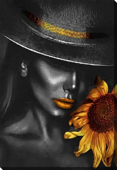 Постер Девушка с золотыми губами и подсолнухом