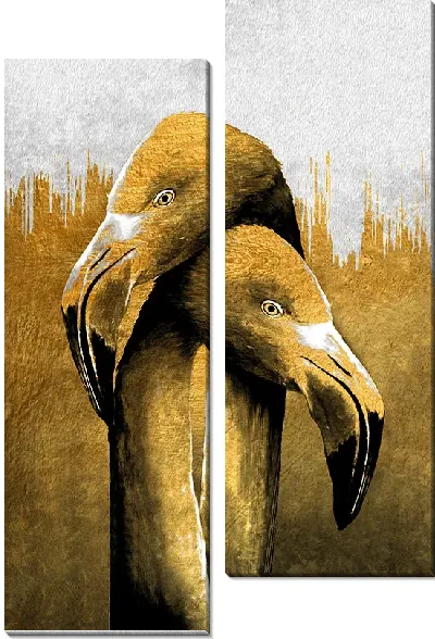 Модульная картина Фламинго на золотом фоне