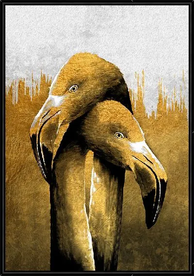 Картина Фламинго на золотом фоне