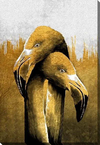 Постер Фламинго на золотом фоне