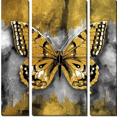 Модульная картина Бабочка в золотом арт стиле