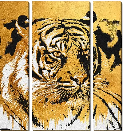 Модульная картина Тигр в стиле золотого ковра