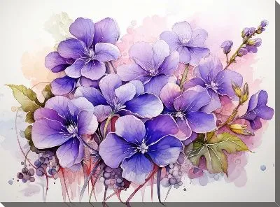 Фиалки в акварельном стиле №1