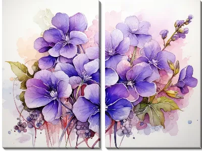 Фиалки в акварельном стиле №1