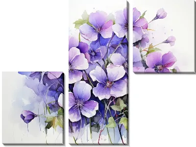 Модульная картина Фиалки в акварельном стиле №2
