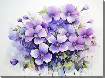 Картина маслом Фиалки в акварельном стиле №2