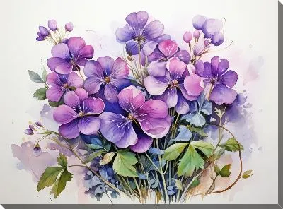 Картина маслом Фиалки в акварельном стиле №3