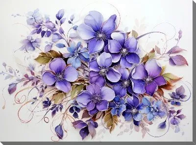 Картина маслом Фиалки в акварельном стиле №4