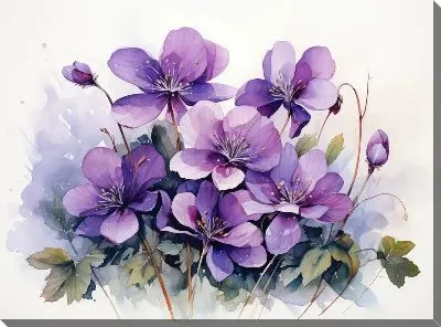 Картина маслом Фиалки в акварельном стиле №5