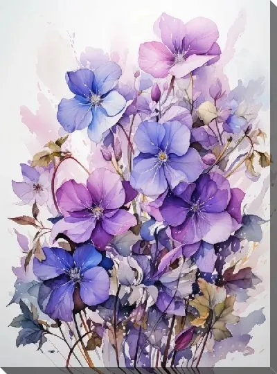 Картина маслом Фиалки в акварельном стиле №6