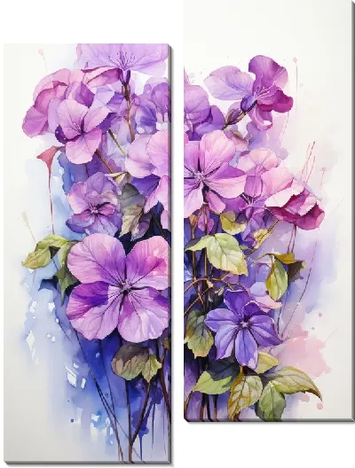 Модульная картина Фиалки в акварельном стиле №8