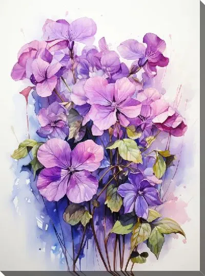 Картина маслом Фиалки в акварельном стиле №8