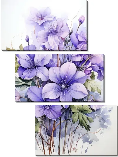 Модульная картина Фиалки в акварельном стиле №9