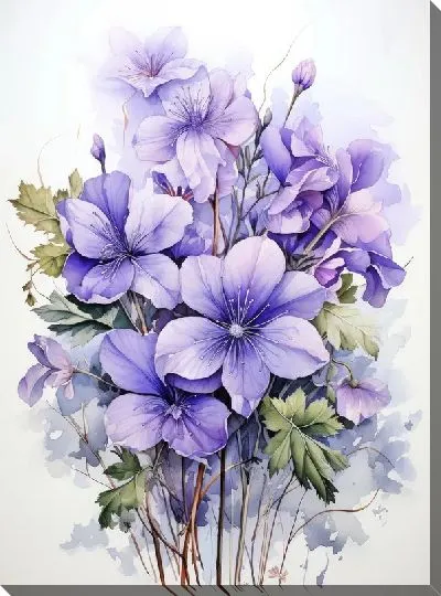 Картина маслом Фиалки в акварельном стиле №9