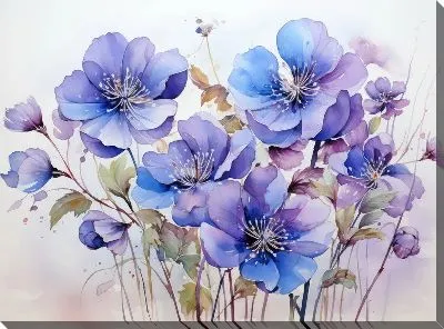 Картина маслом Фиалки в акварельном стиле №10